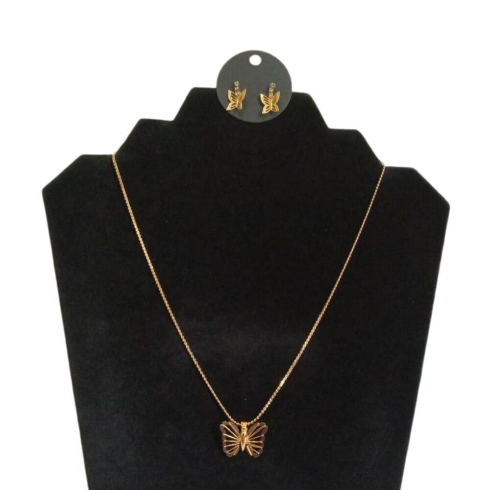Accents by Hallmark Gold Toned Butterfly Pendant Necklace and Earring Bundle